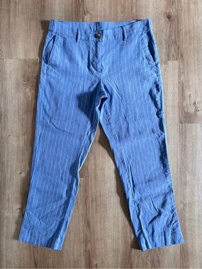 J. Jill Linen Stretch Cropped Pants Blue Pinstripe Size Small